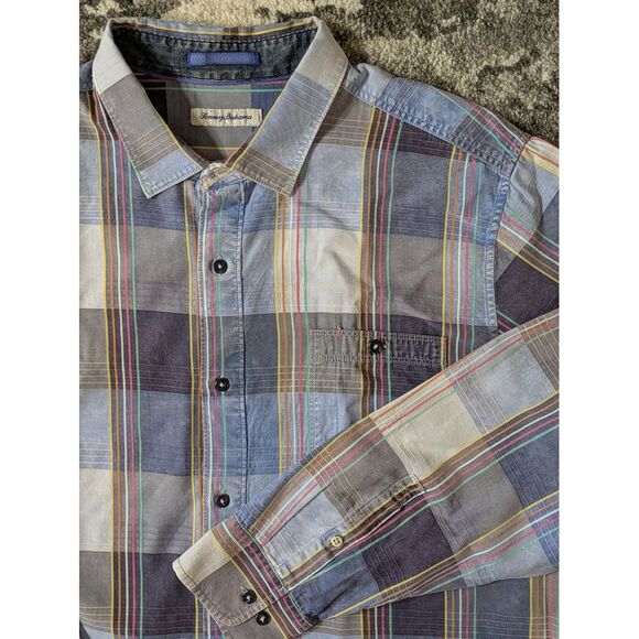 Tommy Bahama Mood Indigo Blue Plaid Long-Sleeve Shirt in Deep Space‎ 2XL - Picture 1 of 10